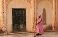 Indian woman cleaning Mehrangarh Fort Jodhpur India