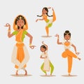 Indian woman dancing vector isolated dancers silhouette icons people India dance show party movie, cinema cartoon beauty Royalty Free Stock Photo