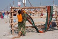 Indian woman dry her sari outdoor Royalty Free Stock Photo