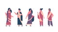 Indian woman group wearing national traditional clothes hindu women celebration concept female cartoon character full