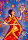 Indian woman looking through sieve during Karwa Chauth celebration