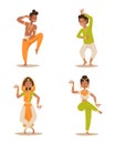 Indian woman man dancing vector isolated dancers silhouette icons people India dance show party movie, cinema cartoon Royalty Free Stock Photo