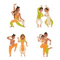 Indian woman man dancing vector isolated dancers silhouette icons people India dance show party movie, cinema cartoon Royalty Free Stock Photo