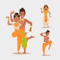 Indian woman man dancing vector isolated dancers silhouette icons people India dance show party movie, cinema cartoon Royalty Free Stock Photo