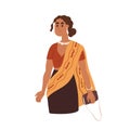 Indian woman in modern apparel, traditional sari scarf. Hindu girl portrait in stylish clothes, accessories, jewels