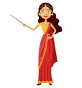 Indian woman presents something with a pointer tutor character vector flat cartoon illustration