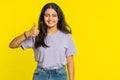 Indian woman raises thumbs up agrees or gives positive reply recommends advertisement like good idea