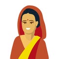 Indian woman with red saree and hood. Young Indian business woman wearing traditional Indian costume. Indian Woman head
