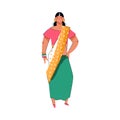 Indian woman in sari dress - cartoon girl in traditional saree costume Royalty Free Stock Photo
