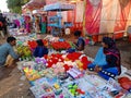 indian woman selling toys at street store in india January 2020 Royalty Free Stock Photo