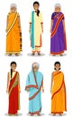 Indian woman. Set of different standing old, adult and young women in the traditional national clothing isolated on