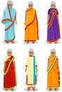 Indian woman. Set of different standing old women in the traditional national clothing isolated on white background in flat style