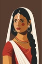 Indian woman in traditional costume. Vector illustration in flat style. Indian girl in national dress