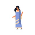 Indian woman wearing national traditional clothes sari hindu female cartoon character full length isolated flat