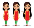 An Indian woman wearing a salwar kameez shown three times with growing hair - Vector Royalty Free Stock Photo