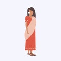 Indian woman wearing traditional clothes girl in saree female cartoon character full length flat isolated Royalty Free Stock Photo