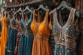 Concept Indian Fashion, Indian womans fashion dresses displayed on hangers in retail shop market Royalty Free Stock Photo