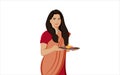 Indian women with arti thali character illustration on white background