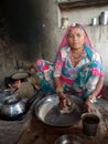 Indian women bajra roti making