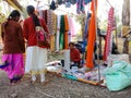 indian women buying clothes on street shop in india January 2020 Royalty Free Stock Photo