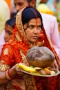 Indian women celebrating chhath pooja after diwali