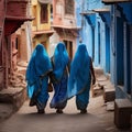 Indian women in colorful sari on city street