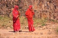 Indian women in colorful saris walking at Ranthambore Fort, India