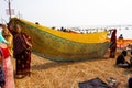 Indian women dry sari on the sun Royalty Free Stock Photo