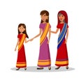 Indian Women, Girl with Mom and Gran Illustration