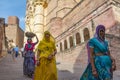 Indian women go out from castle