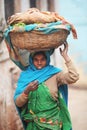 Indian women in national clothes with basket Royalty Free Stock Photo