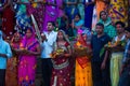 Indian women pray and devote for Chhath Puja festival on Ganges river side in Varanasi,India