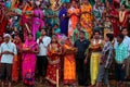 Indian women pray and devote for Chhath Puja festival on Ganges river side in Varanasi,India Royalty Free Stock Photo