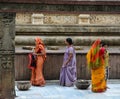Indian women praying at the Mahabodhi Temple in Gaya, India