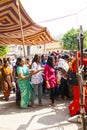 Indian women queue up for entrance to the annual Navrata Festival