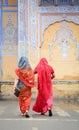 Indian women in saree walking on street in Jaipur, India