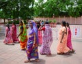 Indian women in sarees walking on street in Bodhgaya, India