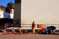 Indian women sell ceramic pots on the street