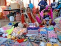 indian women selling toys at street shop during fair in India January 2020 Royalty Free Stock Photo