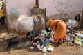 Indian women sorting garbage in Dharavi Slum at Mumbai. India