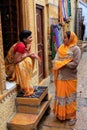 Indian women talking in the street of Jaisalmer fort, India