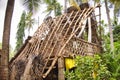 Indian workers covered the top of the log cabin with coconut leaves to serve tourists