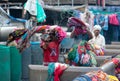 Indian workers washing clothes at Dhobi Ghat in downtown of Mumbai, Maharashtra, India Royalty Free Stock Photo