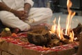 Indian Yajna ritual or Vedic fire ceremony called Pooja is a ritual rite for many cultural events in the Indian tradition