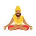 Indian yogi in padmasana lotus pose, wearing Indian clothes. Colorful character vector Illustration Royalty Free Stock Photo