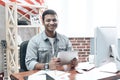 Indian Young Businessman Work on Computer on Table Royalty Free Stock Photo