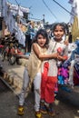 Indian young girls in Dhobi Ghat is outdoor laundry in Mumbai. India Royalty Free Stock Photo