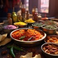 Indian yummy food closeup view with variety of appetizers and entrees Royalty Free Stock Photo