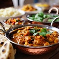 Indian yummy food closeup view with variety of appetizers and entrees