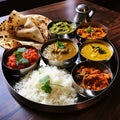 Indian yummy food closeup view with variety of appetizers and entrees Royalty Free Stock Photo